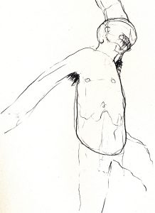Mann mit haarigen Achseln, 1994, Bleistift, 14.8 x 10.5 cm - Wolfgang Stiller