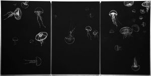 Quallentryptichon, 2009, Kreide, Acrylfarbe auf Papier, 180 x 360 cm - Wolfgang Stiller